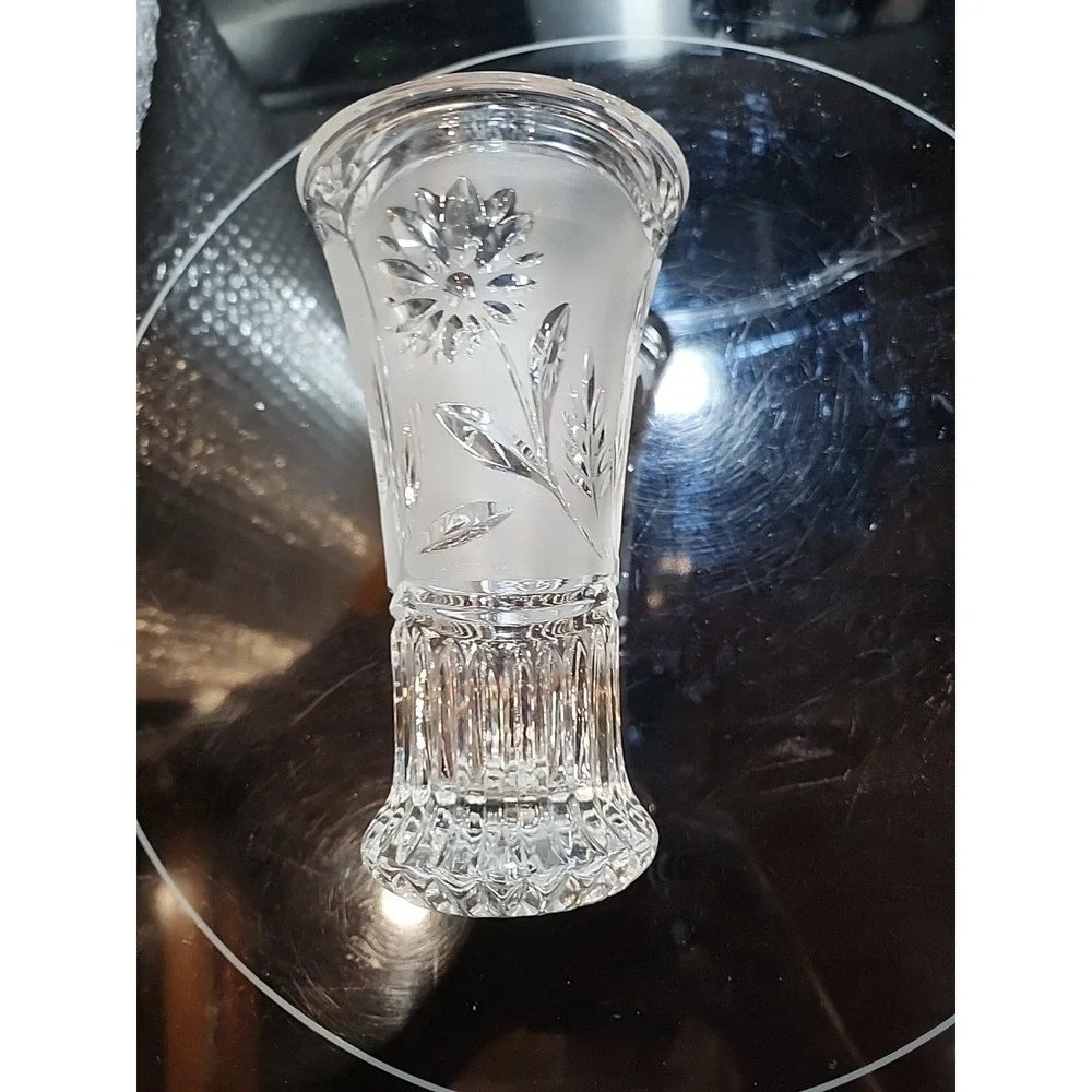 Lausitzer German 1980's Clear Cut Glass Bud Vase Floral 14.5cm Tall